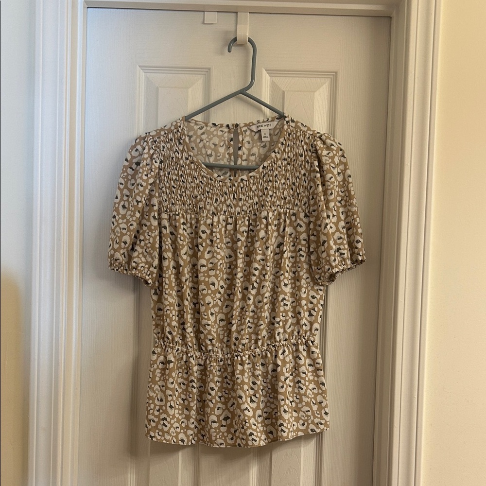 Nine West Animal Print Smocked Blouse